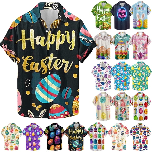DDAPJ pyju Mens Easter Hawaiian Shirt Funny Bunny Printed Casual Button Down Shirts Novelty Holiday Party Shirt Prime Sales of The Day Yellow Green M