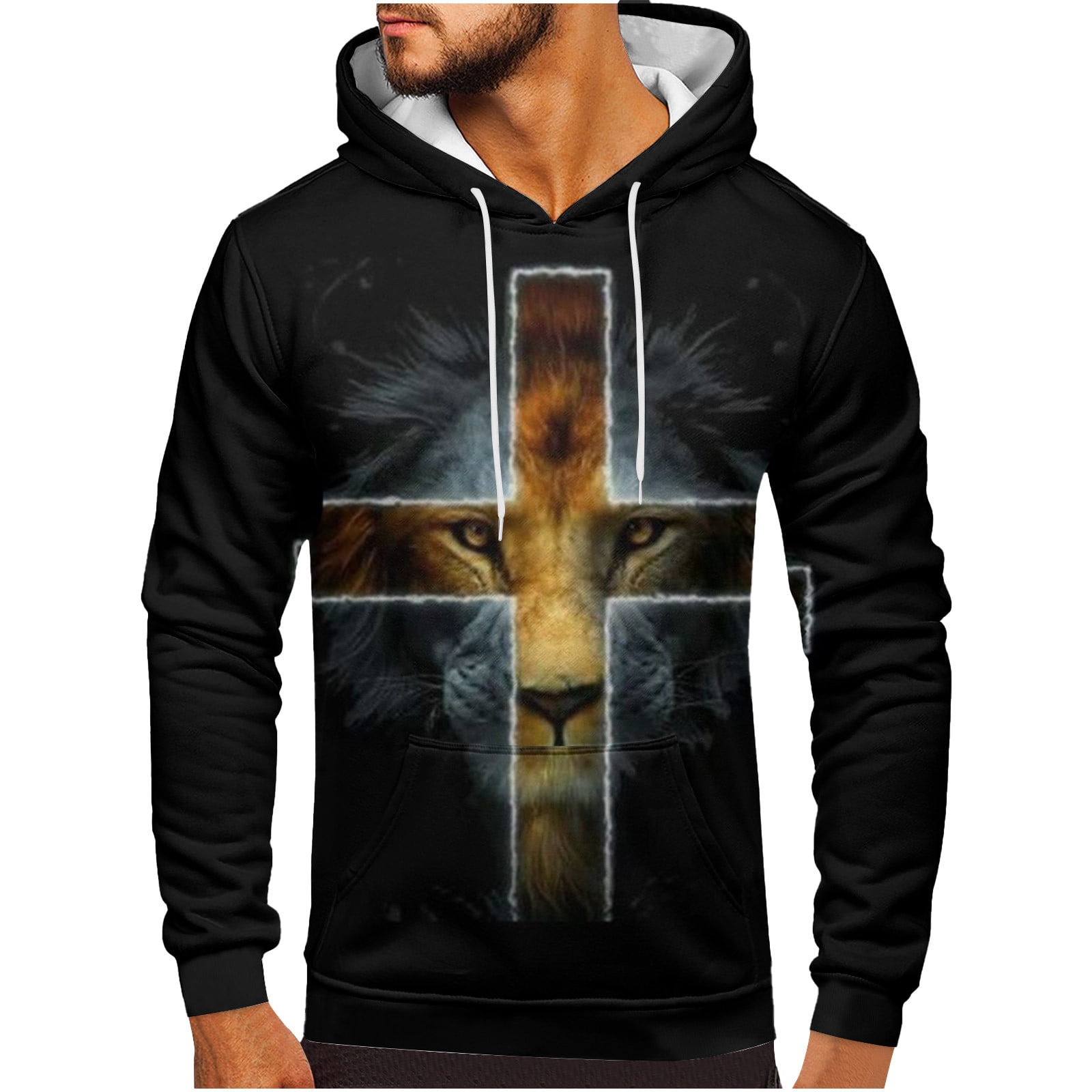 GLUDEAR Men's 3D Printed Wolf Hoodie - Full Zip Sweatshirt, Oversized Fit, Realistic Graphic, XS-5XL, Fire Tiger Design - View #11