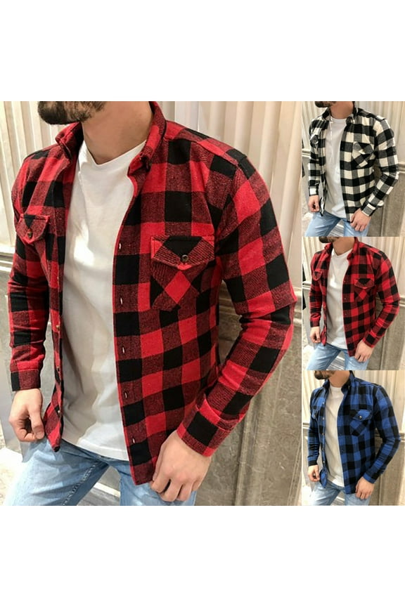 Mens Flannel Plaid Jacket Long Sleeve Casual Button Down Shirt Jackets Checkered Work Shirts with Pockets Blue M