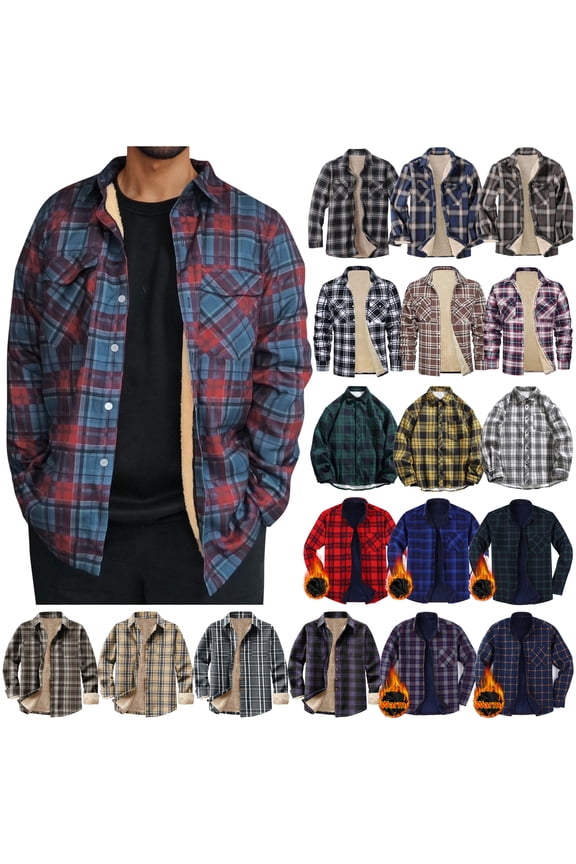 Mens Flannel Plaid Shirts Fleece Warm Winter Coat Sherpa Lining Jackets Soft Thickened Outwear Casual Outdoor Travel Prime Sales Today Clearance Khaki XXXL