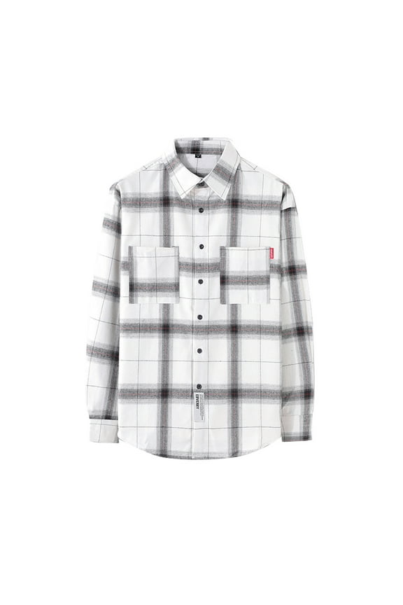 Mens Flannel Shirt Jacket Clearance Sale Button Down Plaid Shirts Casual Lapel Long Sleeve Shackets Fall Trendy Outwear Tops with Pocket White L