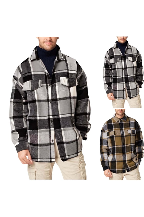 Mens Flannel Shirts Long Sleeve Plaid Button Down Shirt Stylish Casual Shacket Jacket Gray M