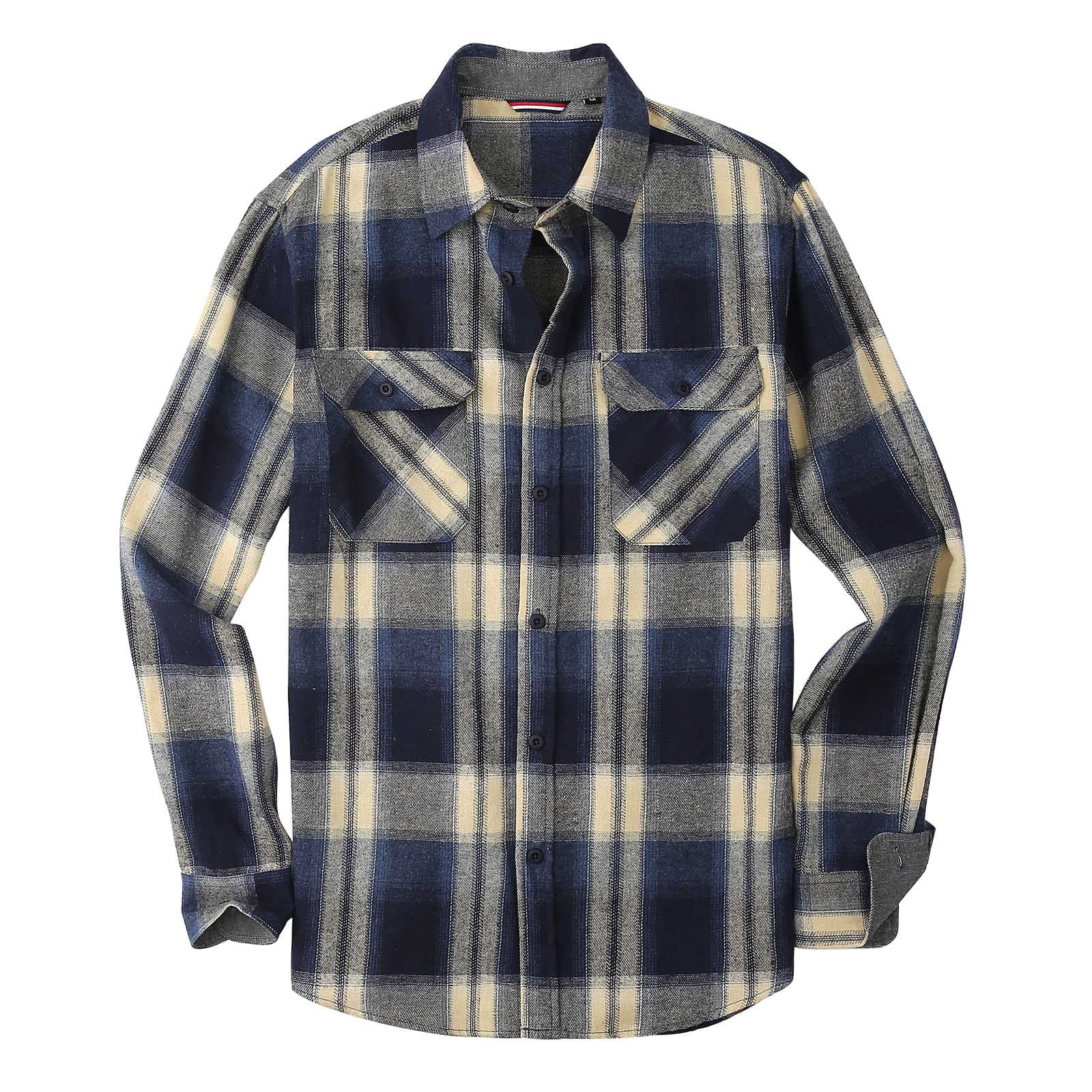 DDAPJ pyju Mens Flannel Shirts Regular Fit Long Sleeve Plaid Button ...