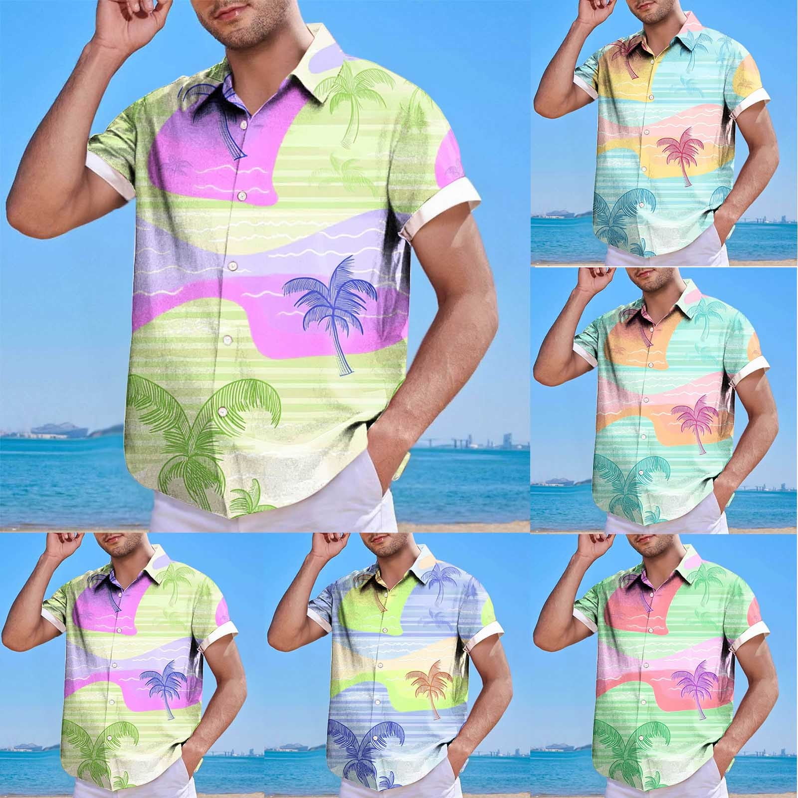 DDAPJ pyju Mens Hawaiian Shirt Short Sleeve Button Down Shirts Tropical ...