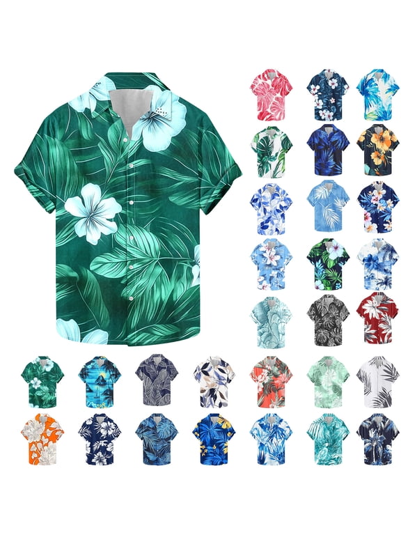 Mens Hawaiian Shirt Tropical Summer Beach Tops Big and Tall Short Sleeve Button Down Shirts for Men Cruise Vacation Shirt Multicolor XXXL