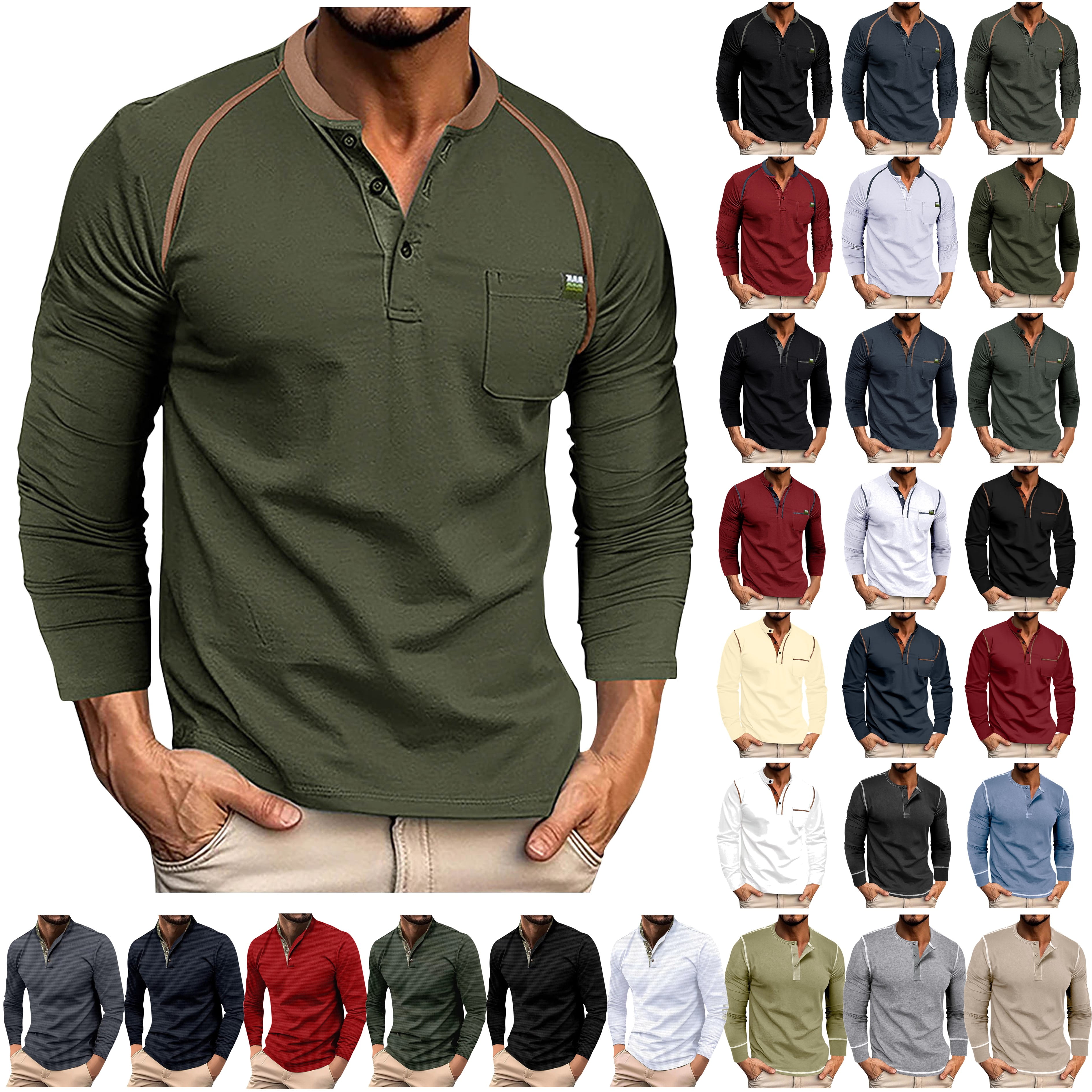Aimeilgot Men's Henley Long Sleeve Shirt – Soft Washed Tee With Button Placket, Casual Stretch Fabric, All-Season Wear