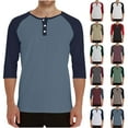 thumbnail image 1 of DDAPJ pyju Mens Henley Shirt Raglan 3/4 Sleeve Button T-shirts Lightweight Pullover Tees Blue XXXL, 1 of 6