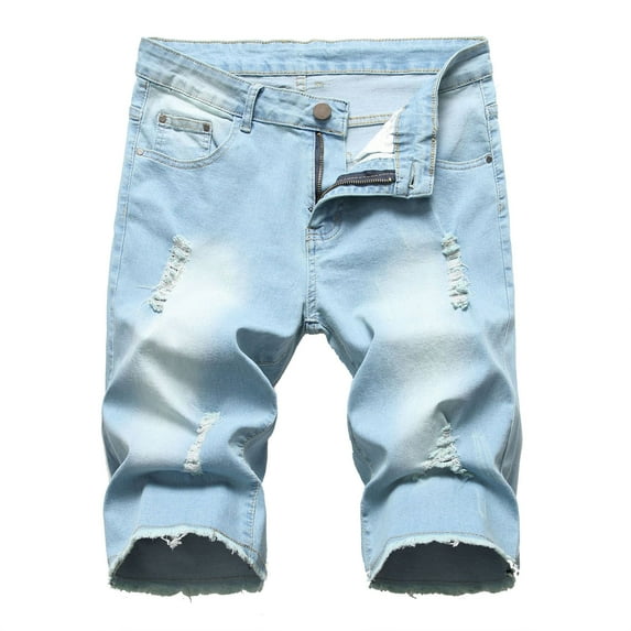 DDAPJ pyju Mens Jean Shorts Personality Rose Print Ripped Frayed Denim Shorts Lightweight Stretch Comfort Jean Shorts