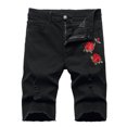 thumbnail image 1 of DDAPJ pyju Mens Jean Shorts Personality Rose Print Ripped Frayed Denim Shorts Lightweight Stretch Comfort Jean Shorts, 1 of 8