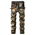 thumbnail image 1 of DDAPJ pyju Mens Jeans Novelty Design Irregular Tapered Leg Skinny Jeans Slim Fit Distressed Zipper Jeans for Men, 1 of 9