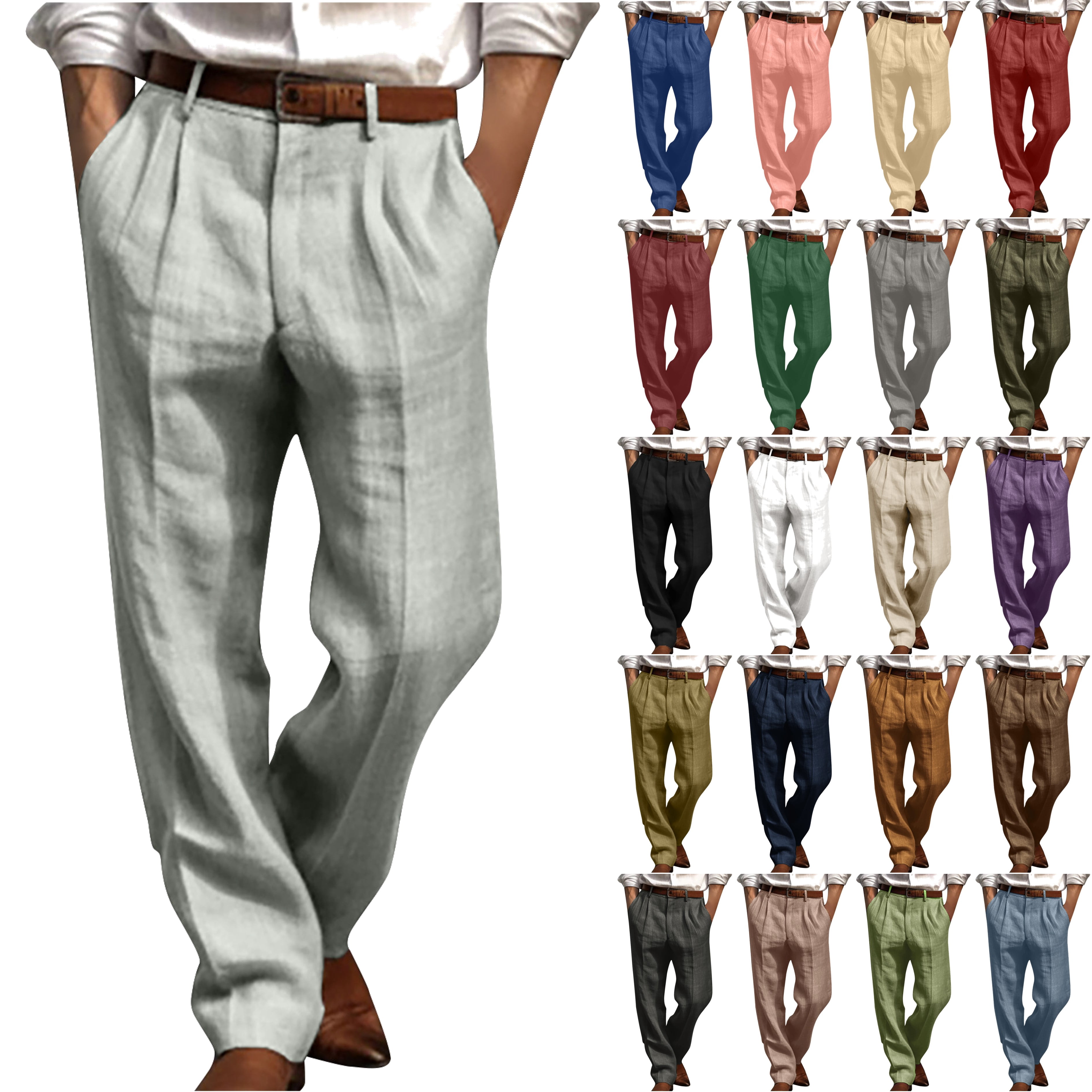DDAPJ pyju Mens Linen Cotton Dress Pants Old Money Pleated Wide Leg ...