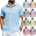 thumbnail image 1 of DDAPJ pyju Mens Linen Shirt Striped Print Button Down Shirts Short Sleeve Casual Summer Shirt Beach Vacation Tops Red S, 1 of 6