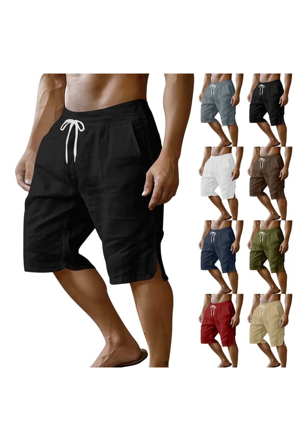 Mens Linen Shorts Baggy Comfy Lounge Beach Shorts Drawstring Elastic Waist Cruise Vacation Shorts with Pockets Army Green M