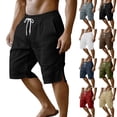 thumbnail image 1 of DDAPJ pyju Mens Linen Shorts Baggy Comfy Lounge Beach Shorts Drawstring Elastic Waist Cruise Vacation Shorts with Pockets Navy XXL, 1 of 8