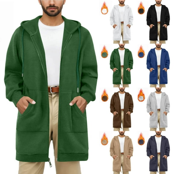 DDAPJ pyju Mens Long Hoodies Zip Up Fleece Sweatshirt Jacket Oversized Tunic Sweatshirts Fall Winter Fashion Clothes Black XXXL