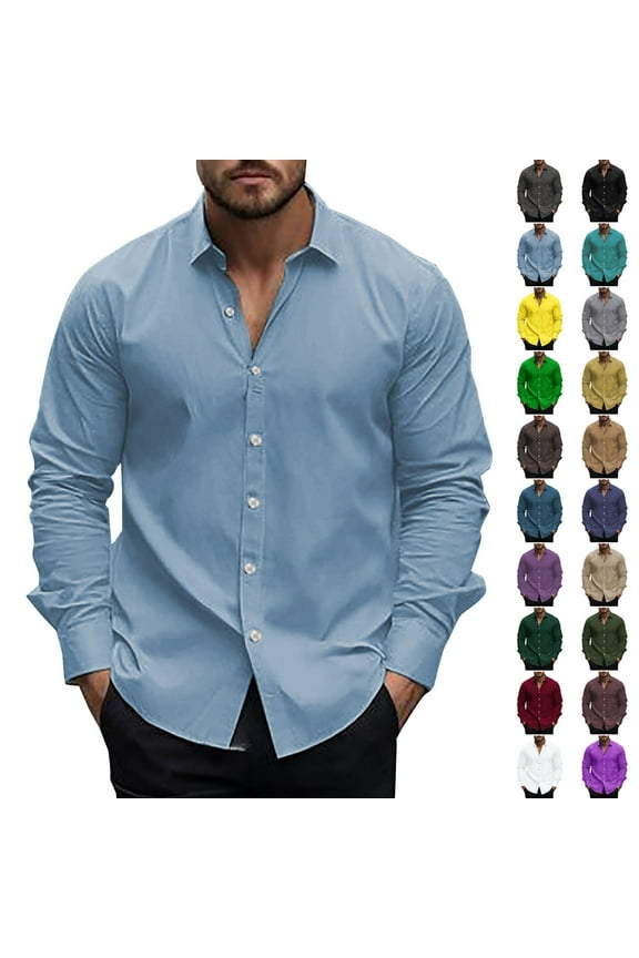 Mens Long Sleeve Button Down Shirt Solid Casual Untucked Shirts for Men Oxford Dress Shirts Limited Time Sales Coffee S