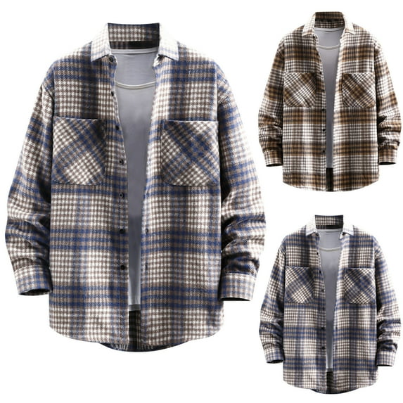 DDAPJ pyju Mens Long Sleeve Button Down Shirt Jacket Lightweight Flannel Plaid Shacket 2025 Fall Trendy Outwear Tops with Pockets Blue XL