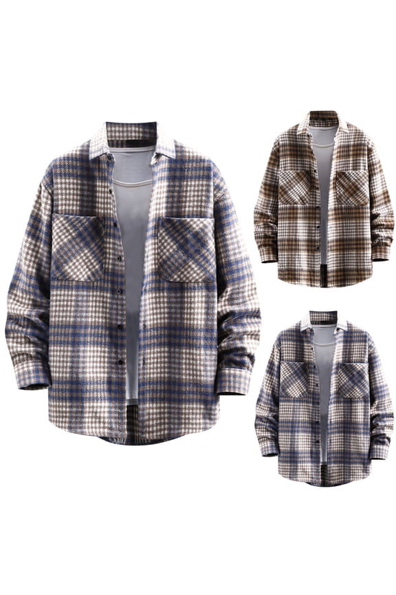 Mens Long Sleeve Button Down Shirt Jacket Lightweight Flannel Plaid Shacket 2025 Fall Trendy Outwear Tops with Pockets Birthday Gifts Khaki XXXXL
