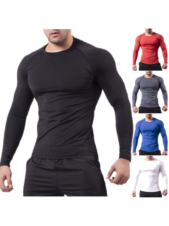 Mens Long Sleeve Compression Shirts Gym Workout Athletic T-Shirts Active Tops Thermal Sports Baselayer Undershirts Black L