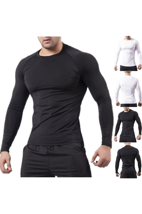 Mens Long Sleeve Compression Shirts Gym Workout Athletic T-Shirts Active Tops Thermal Sports Baselayer Undershirts Black M