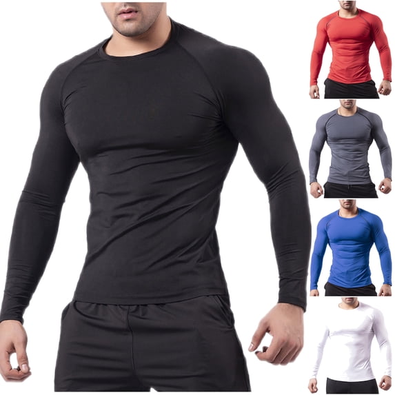DDAPJ pyju Mens Long Sleeve Compression Shirts Gym Workout Athletic T-Shirts Active Tops Thermal Sports Baselayer Undershirts Black M
