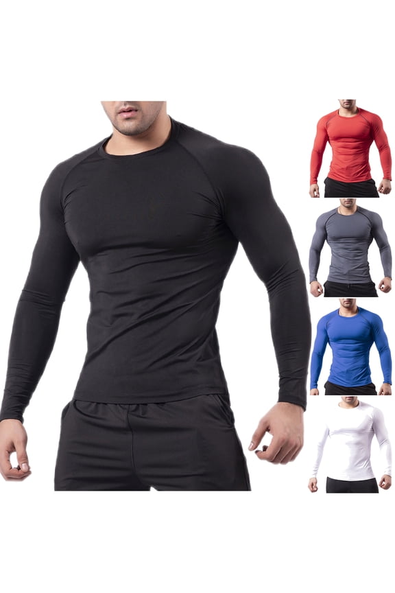Mens Long Sleeve Compression Shirts Gym Workout Athletic T-Shirts Active Tops Thermal Sports Baselayer Undershirts Black S