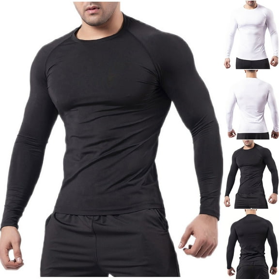 DDAPJ pyju Mens Long Sleeve Compression Shirts Gym Workout Athletic T-Shirts Active Tops Thermal Sports Baselayer Undershirts White L