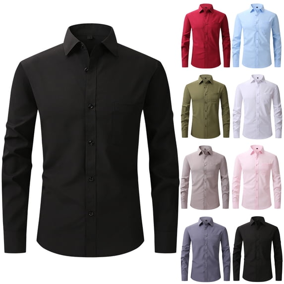 DDAPJ pyju Mens Long Sleeve Dress Shirt Regular Fit Wrinkle-Free Business Casual Button Down Shirts Formal Wedding Shirt Pink XXL