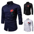 thumbnail image 1 of DDAPJ pyju Mens Long Sleeve Dress Shirts Rose Embroidered Button Down Shirt Regular Fit Wrinkle-Free Formal Wedding Shirts Navy M, 1 of 5