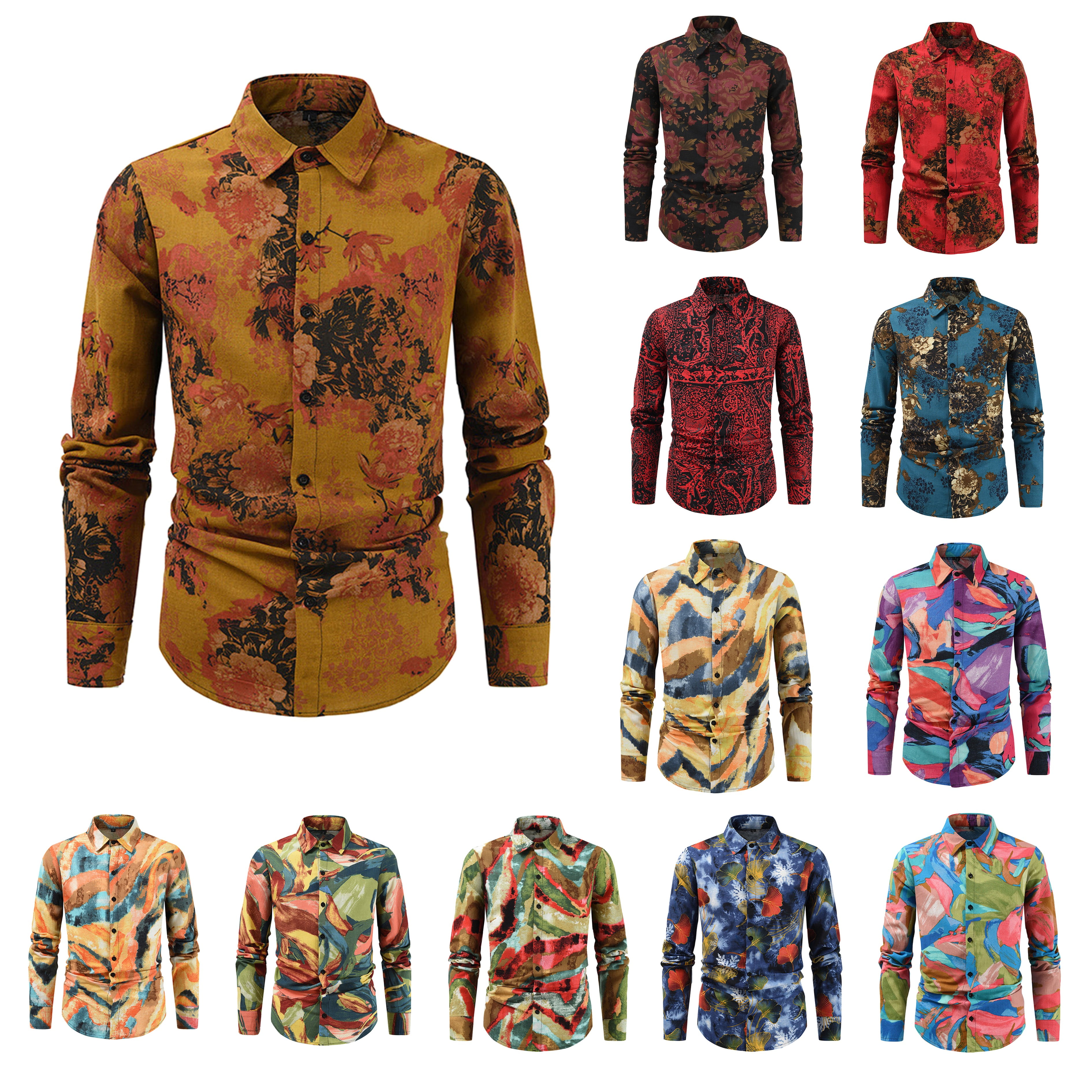 トップス Wallpaper Flower Print Dress Shirt DDAPJ pyju Mens Long Sleeve Floral Dress Shirt Flowered Pattern