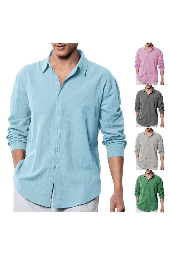Mens Long Sleeve Linen Shirt Relaxed Fit Casual Button Down Shirts Beach Vacation Shirt Gray XXXL