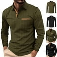 thumbnail image 1 of DDAPJ pyju Mens Long Sleeve Polos Contrast Color Golf Shirt Business Casual Collared T-Shirt Lightweight Breathable Work Tops with Pocket Sales of The Day Army Green L, 1 of 4