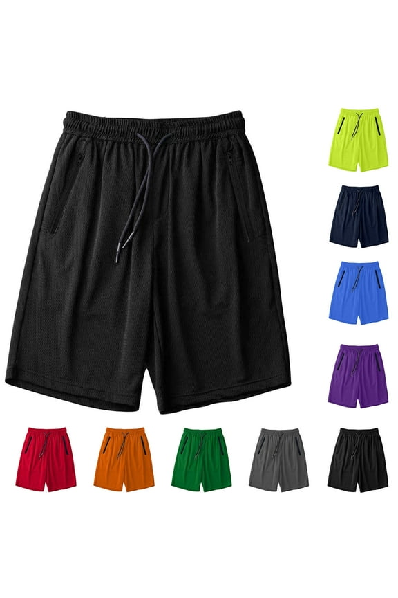 Mens Mesh Workout Shorts Breathable Ice Silk Gym Athletic Shorts Quick Dry Running Sport Shorts Lightweight Outdoor Hiking Shorts with Zipper Pockets Red L