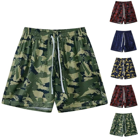 DDAPJ pyju Mens Mesh Workout Shorts Camouflage Casual Athletic Shorts Elastic Waist Drawstring Basketball Shorts Lightweight Hiking Work Shorts with Pockets Green XXL