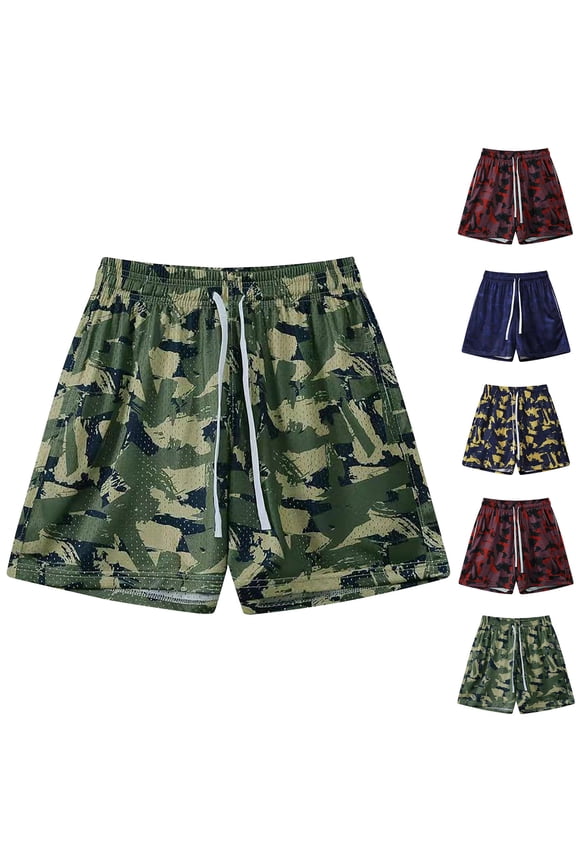 Mens Mesh Workout Shorts Camouflage Casual Athletic Shorts Elastic Waist Drawstring Basketball Shorts Lightweight Hiking Work Shorts with Pockets Navy M