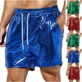 thumbnail image 1 of DDAPJ pyju Mens Metallic Shorts Shiny Holographic Disco Shorts Sparkly Rave Hot Party Drawstring Elastic Waist Shorts with Pockets Blue XXL, 1 of 5
