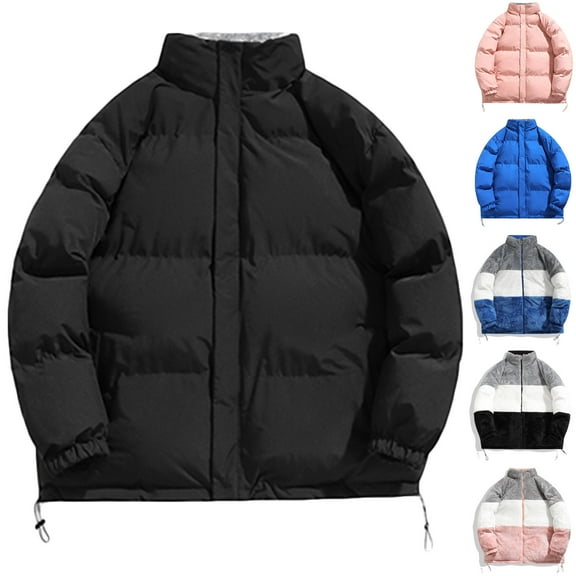 DDAPJ pyju Mens Padded Down Jacket Reversible Puffer Jacket Sherpa Lined Zip Up Windbreakers Winter Warm Quilted Jacket Pink XXXL