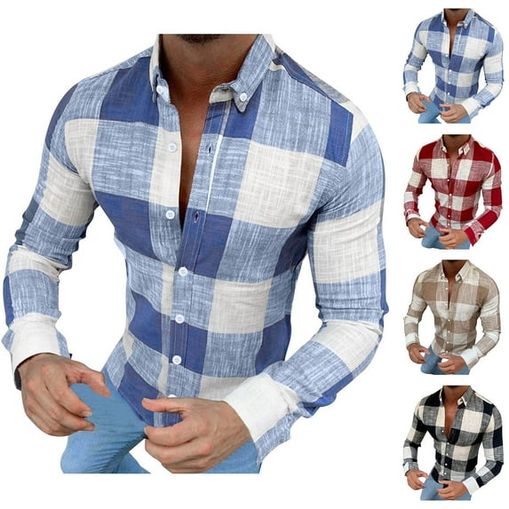 DDAPJ pyju Mens Plaid Dress Shirt Slim Fit Long Sleeve Casual Button Down Shirts Wrinkle Fress Business Office Shirt Lightweight Gingham Shirts Blue XXXL