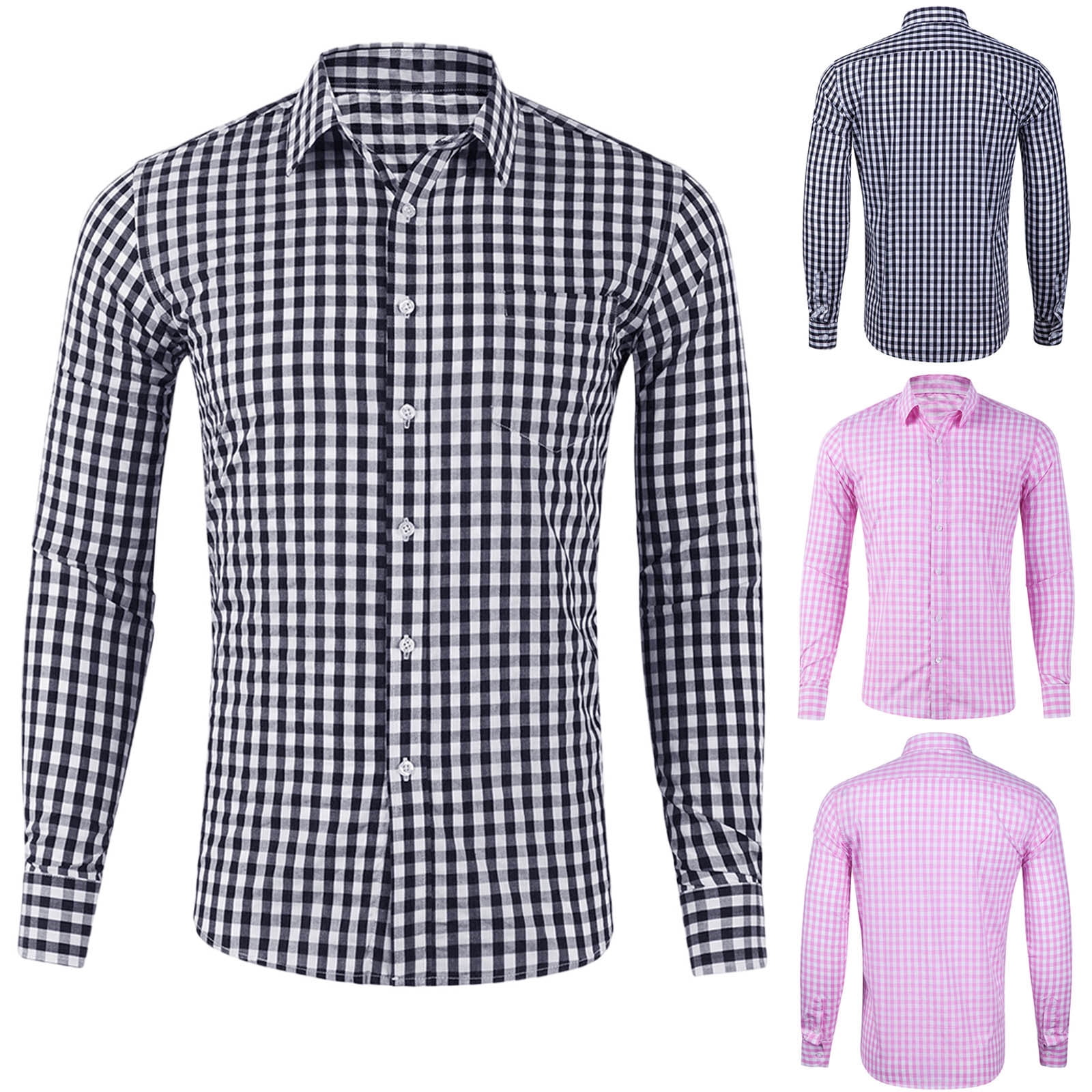 DDAPJ pyju Mens Plaid Shirt Cotton Casual Button Down Shirts Regular ...
