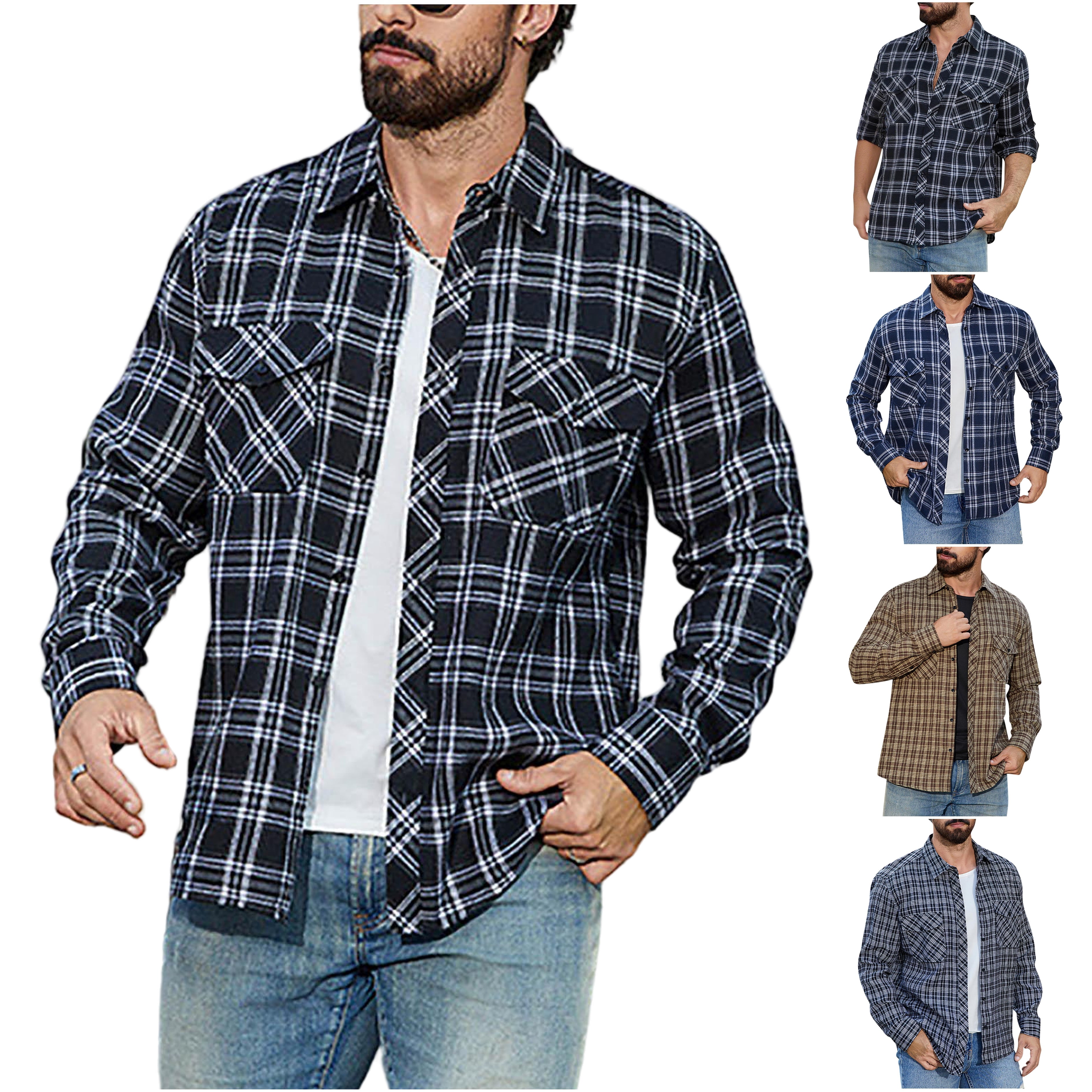 DDAPJ pyju Mens Plaid Shirt Stylish Casual Long Sleeve Button Down ...