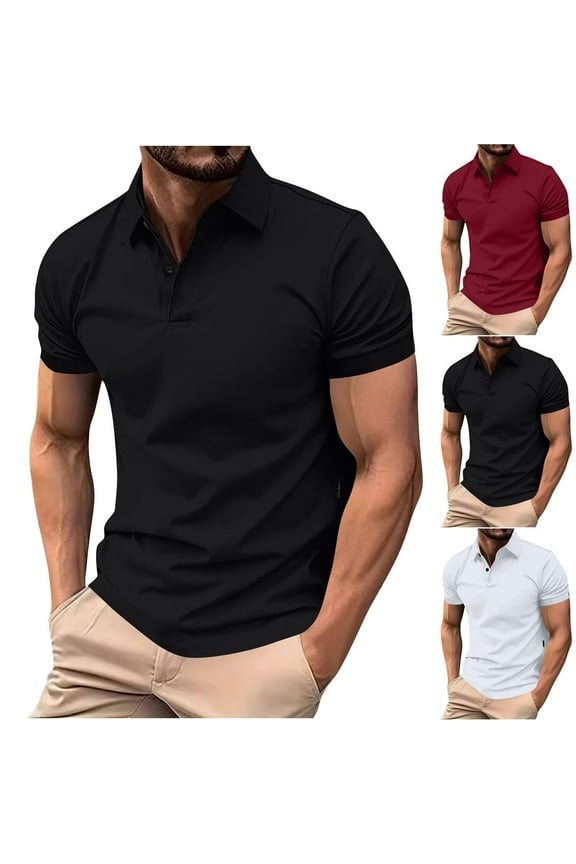 Mens Polo Shirt Short Sleeve Sports Tactical T-Shirt Athletic Golf Polos Daily Casual Stylish Collared Shirts for Men Liquidación Rebajas Hoy Black XXL