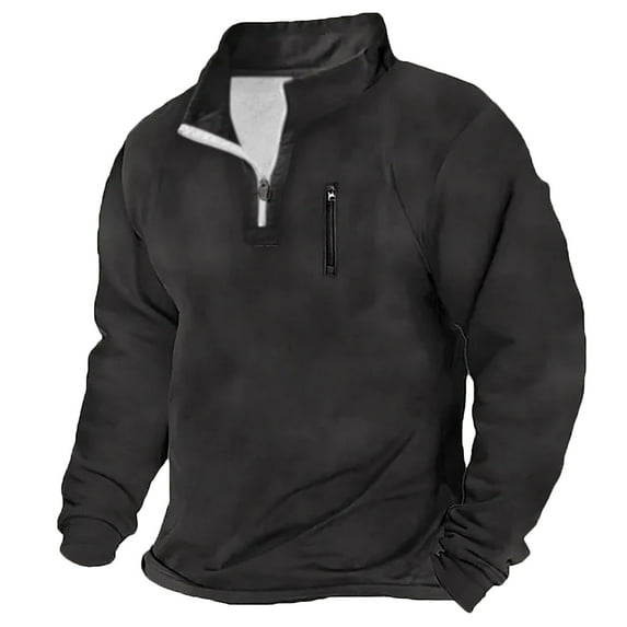 DDAPJ pyju Mens Quarter Zipper Sweatshirt, Vintage Distressed Pullover Tops Casual Long Sleeve Lapel Collar Golf Polos Shirt Black S
