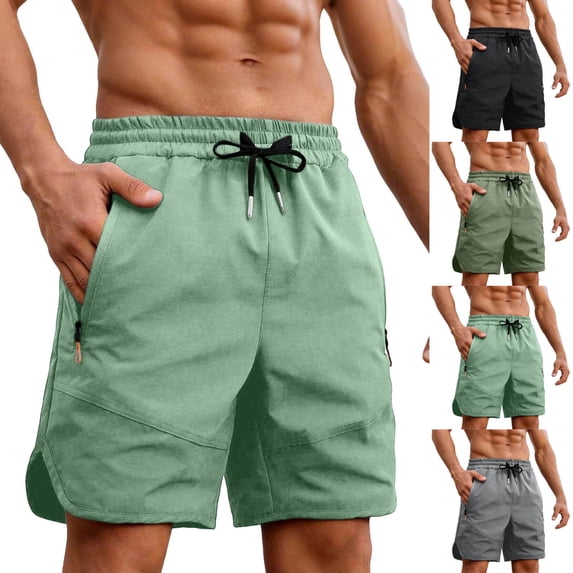 DDAPJ pyju Mens Quick Dry Athletic Shorts Lightweight Drawstring Gym Workout Shorts Side Split Casual Golf Running Shorts with Zipper Pockets Army Green L