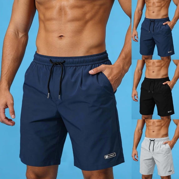DDAPJ pyju Mens Quick Dry Workout Shorts Drawstring Elastic Waist Athletic Running Shorts Lightweight Stretch Gym Jogger Shorts with Pockets Navy XL