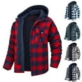 thumbnail image 1 of DDAPJ pyju Mens Quilted Lined Flannel Hooded Jacket , Plaid Button Down Shirts Zipper Hoodie Jacket Double Closure Windproof Outdoor Work Shacket Jackets, 1 of 3