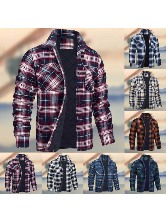 Mens Quilted Lined Shirt Jacket Big and Tall Plaid Jackets Winter Warm Checkered Work Jacket with Pockets Clearance Sale Prime Khaki S
