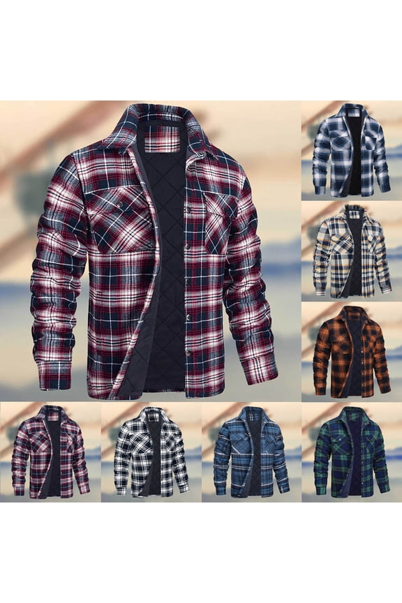 Mens Quilted Lined Shirt Jacket Big and Tall Plaid Jackets Winter Warm Checkered Work Jacket with Pockets Navy XXL