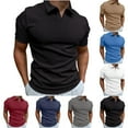 thumbnail image 1 of DDAPJ pyju Mens Ribbed Knit Polo Shirt Solid Color Short Sleeve Lapel V Neck Tops Lightweight Outdoor Golf Polos Liquidación Navy M, 1 of 8