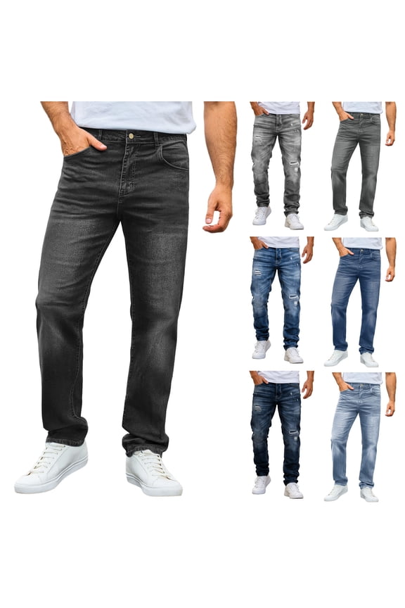 Mens Ripped Cargo Jeans Y2k Distressed Straight Leg Denim Pants Slim Fit Stretch Jeans for Men Gray L