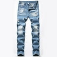 thumbnail image 1 of DDAPJ pyju Mens Ripped Jeans Fashion Distressed Denim Pants Slim Fit Straight Leg Casual Jean Pants with Patches Light Blue XXXXXXL/42, 1 of 8
